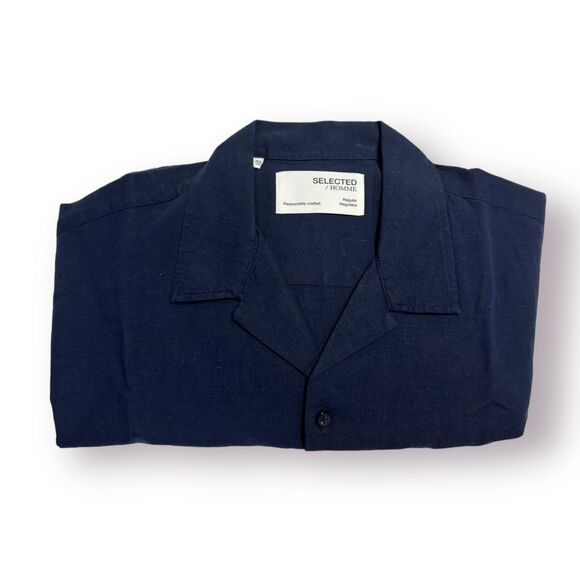 Selected Homme Button Up Polo Dark Blue Casual Shirt US 17.5 XL Regular Fit - Picture 1 of 5